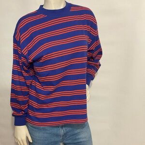 80s 90s Liz Wear Striped Mock Neck Long Sleeve Tee
